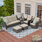 UPTIOT Set da 6 pezzi di mobili da giardino in vimini per esterni, sedie in rattan, set in vimini