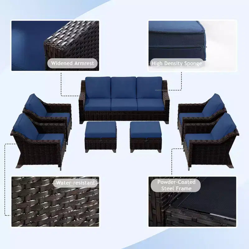 Set da conversazione da esterno in vimini e rattan da 7 pezzi UPTIOT