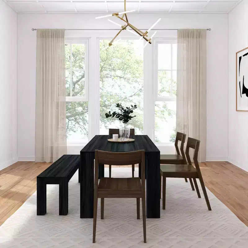 Set tavolo da pranzo moderno da 72" in legno massello con panca + 4 sedie