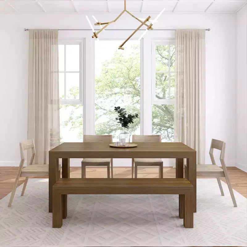 Set tavolo da pranzo moderno da 72" in legno massello con panca + 4 sedie