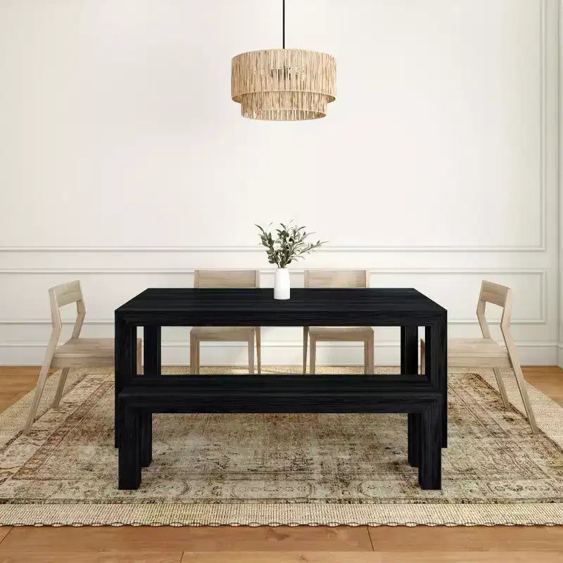 Set tavolo da pranzo moderno da 72" in legno massello con panca + 4 sedie