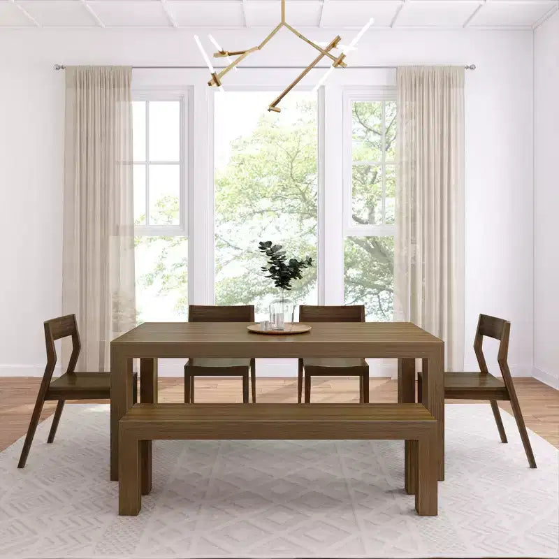 Set tavolo da pranzo moderno da 72" in legno massello con panca + 4 sedie