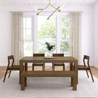 Set tavolo da pranzo moderno da 72" in legno massello con panca + 4 sedie