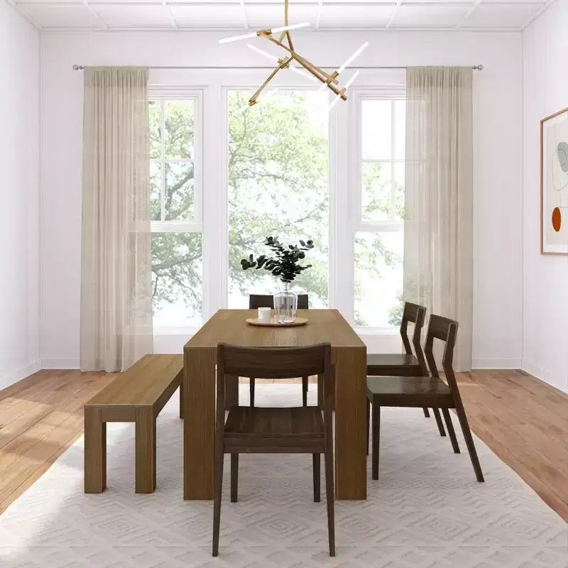 Set tavolo da pranzo moderno da 72" in legno massello con panca + 4 sedie