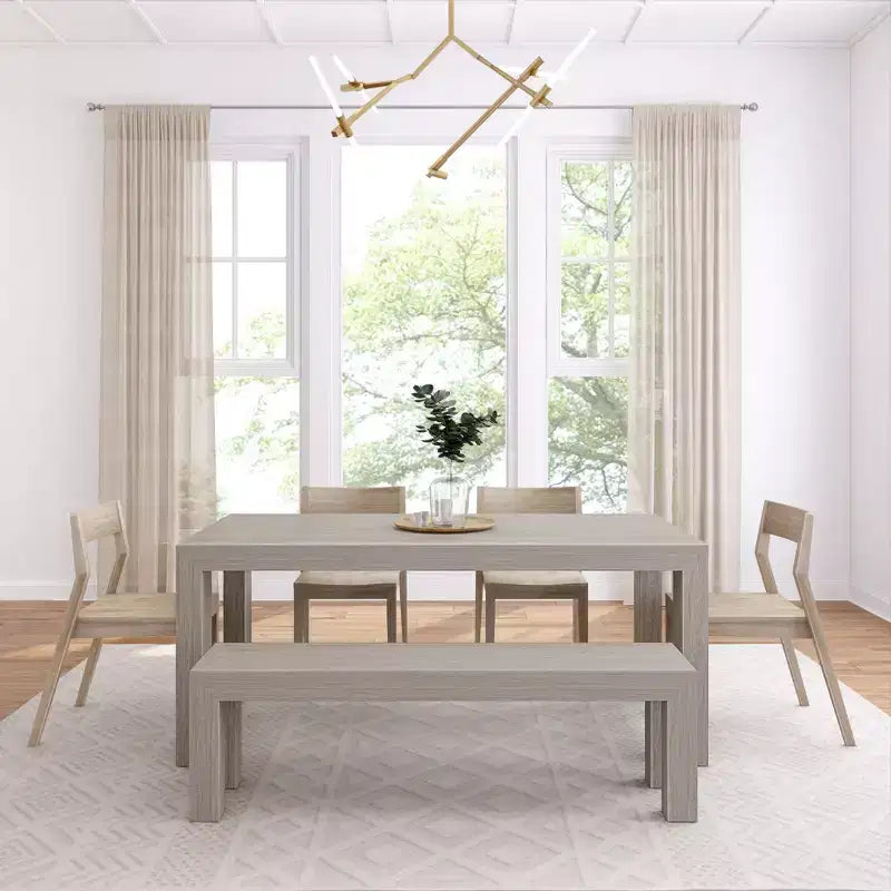 Set tavolo da pranzo moderno da 72" in legno massello con panca + 4 sedie