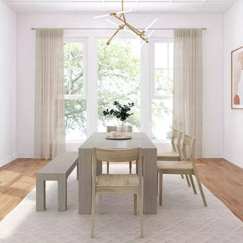 Set tavolo da pranzo moderno da 72" in legno massello con panca + 4 sedie