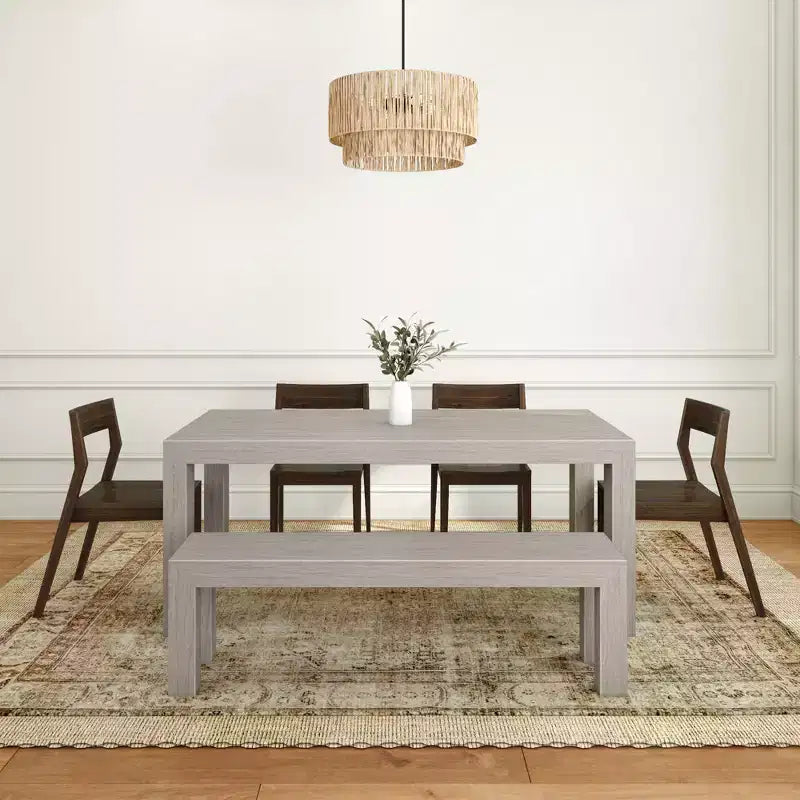 Set tavolo da pranzo moderno da 72" in legno massello con panca + 4 sedie