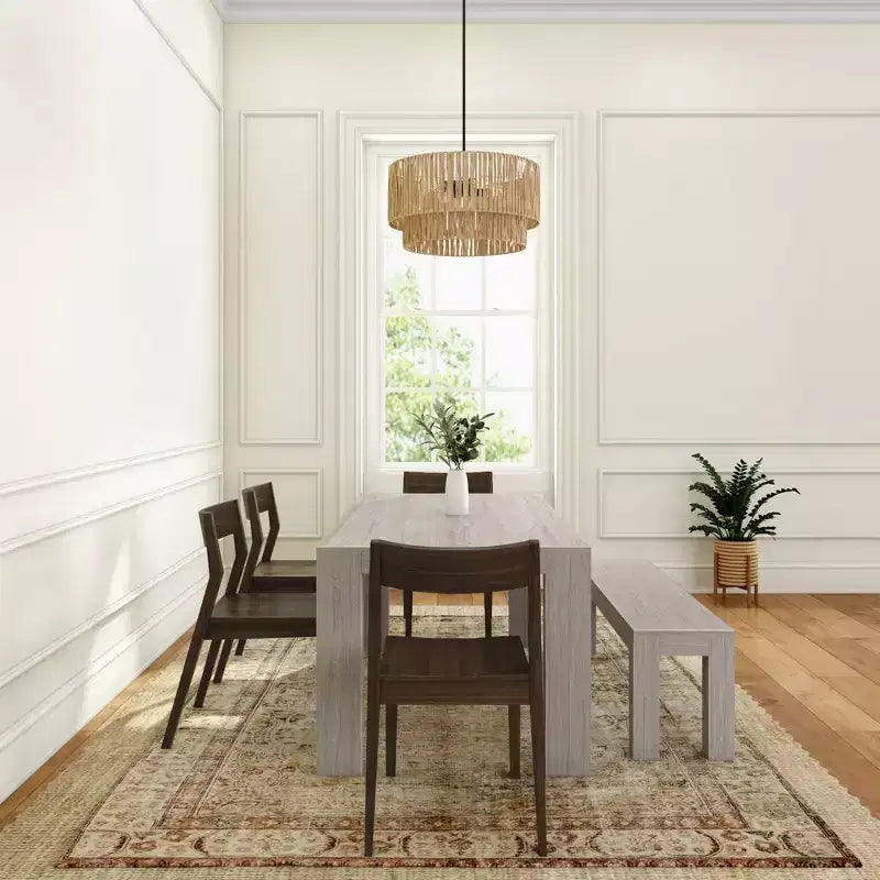 Set tavolo da pranzo moderno da 72" in legno massello con panca + 4 sedie