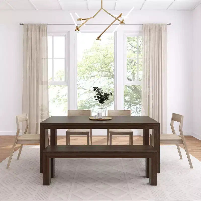 Set tavolo da pranzo moderno da 72" in legno massello con panca + 4 sedie