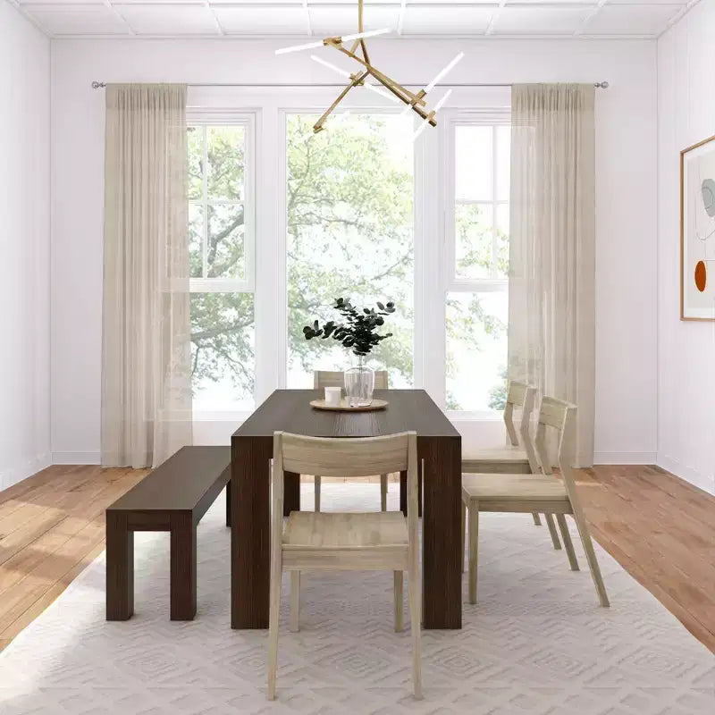 Set tavolo da pranzo moderno da 72" in legno massello con panca + 4 sedie