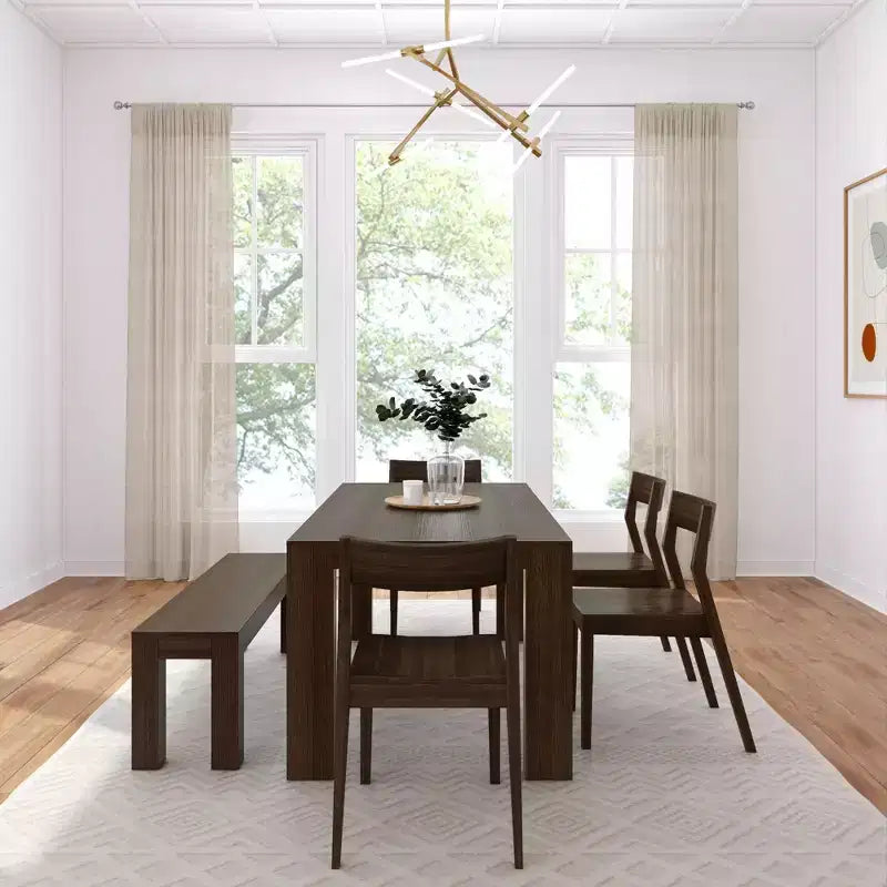 Set tavolo da pranzo moderno da 72" in legno massello con panca + 4 sedie