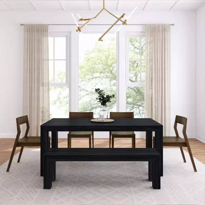Set tavolo da pranzo moderno da 72" in legno massello con panca + 4 sedie