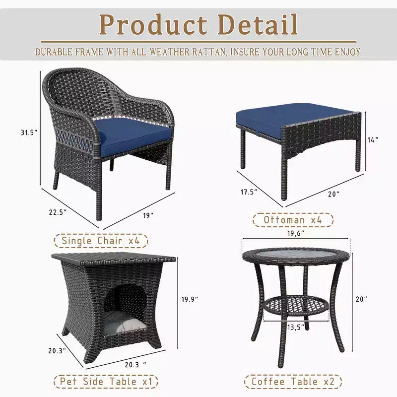 Set da conversazione per patio da esterno in vimini UPTIOT da 11 pezzi