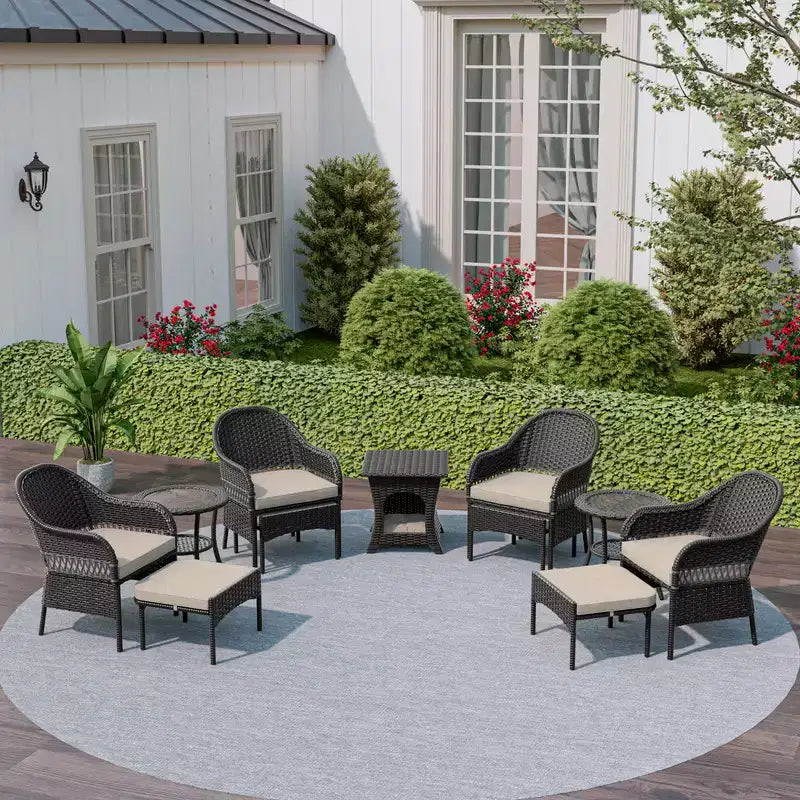 Set da conversazione per patio da esterno in vimini UPTIOT da 11 pezzi