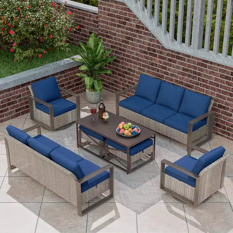 Set da conversazione per patio esterno in vimini UPTIOT da 7 pezzi