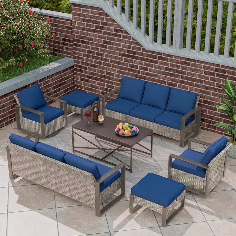 Set da conversazione per patio esterno in vimini UPTIOT da 7 pezzi