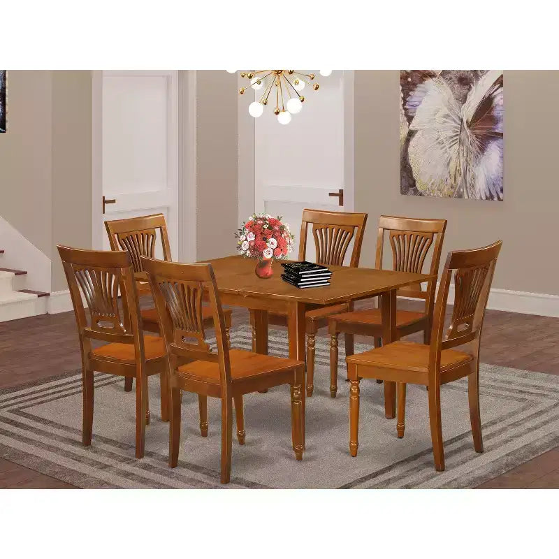Set da pranzo per cucina da 7 pezzi - Tavolo rettangolare con allunga a libro e 6 sedie - Struttura in legno massello