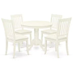 HomeStock 5-Piece Round Linen White Finish Solid Wood Top Dining table with 4-Chairs with Slat Back