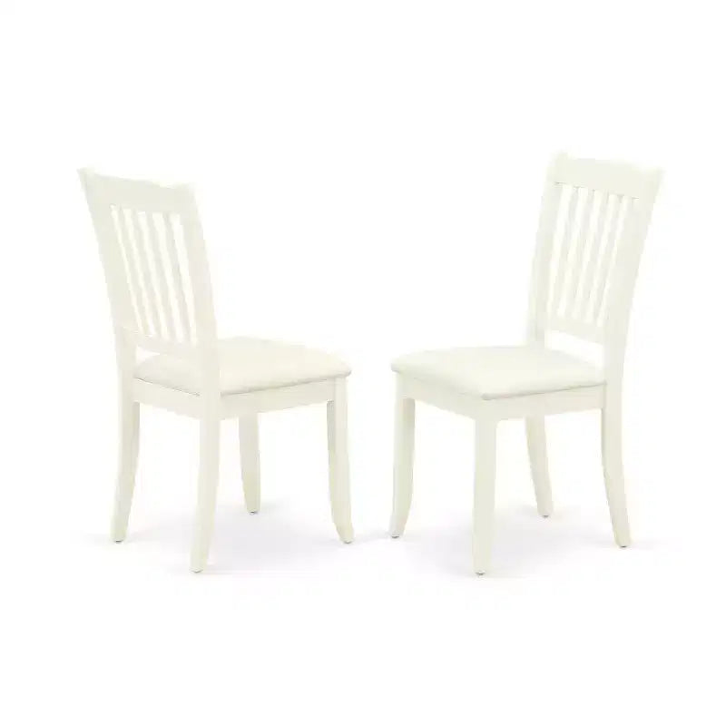HomeStock Tavolo da pranzo rotondo da 5 pezzi in lino bianco con piano in legno massello e 4 sedie con schienale a doghe