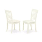 HomeStock Tavolo da pranzo rotondo da 5 pezzi in lino bianco con piano in legno massello e 4 sedie con schienale a doghe