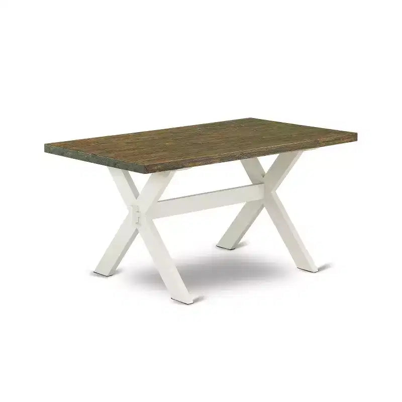 Tavolo da Pranzo HomeStock 7 Pezzi in Legno Massello Finitura Bianco Lino Spazzolato con 6 Sedie