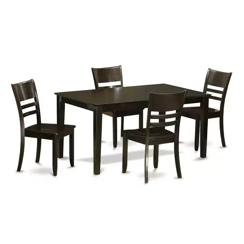 HomeStock 5-Piece Rectangle Cappuccino Finish Solid Wood Top Dining table with 4 Chairs