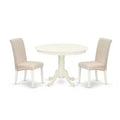 3Pc Dinette Set - Round Kitchen Table & 2 Parsons Chairs - Linen White Finish
