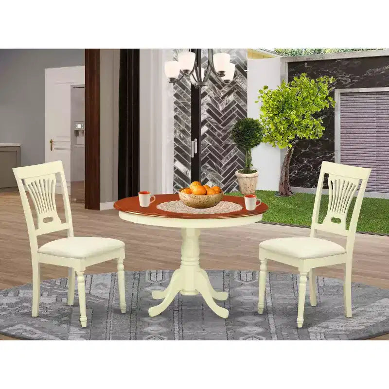 Set pranzo HomeStock da 3 pezzi con tavolo in legno massello finitura latticello e ciliegio e 2 sedie