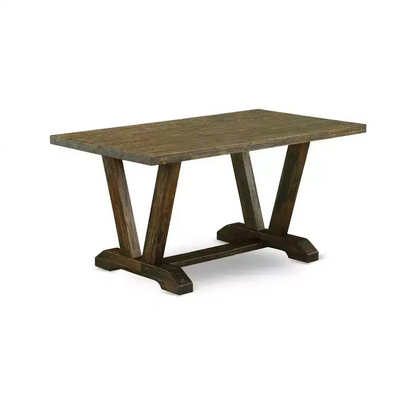Tavolo da pranzo HomeStock 5 pezzi con piano in legno massello con finitura anticata Jacobean e 4 sedie imbottite