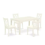 5Pc Dinette Set - Rectangle Table & 4 Kitchen Chairs - Linen White Finish - Modern Dining Room Set
