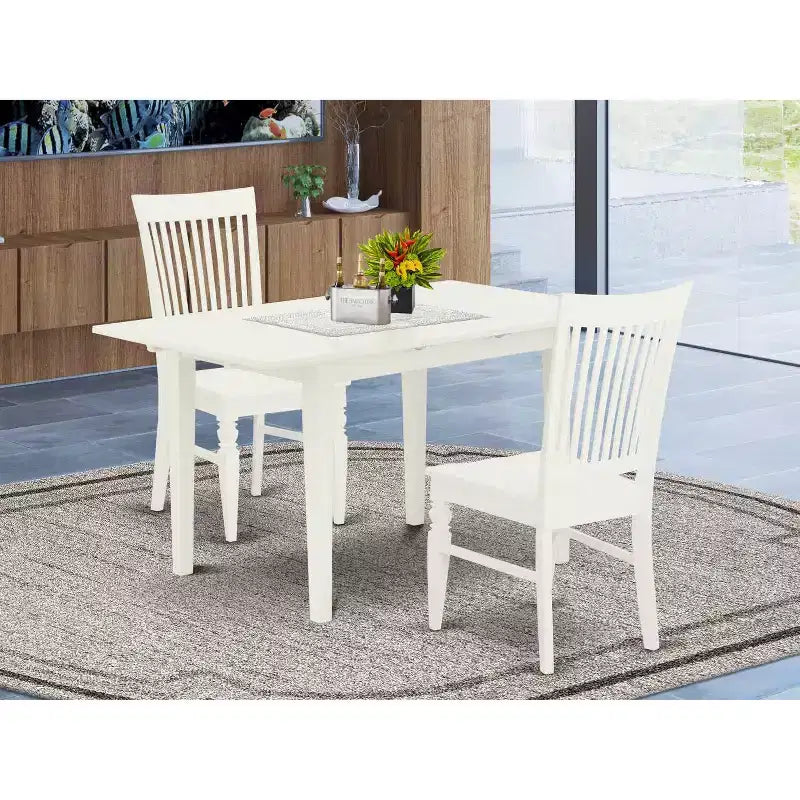 Moderno set da pranzo da cucina di 3 pezzi con 2 sedie - Tavolo e sedie da pranzo bianchi in lino