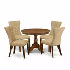 HomeStock 5-Piece Antique Walnut Finish Solid Wood Top Dining table with 4 Chairs