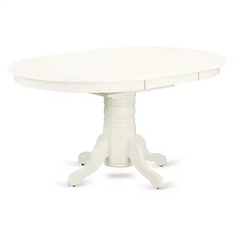 Set da pranzo HomeStock da 7 pezzi, tavolo in legno massello con finitura lino bianco e 6 sedie Parson