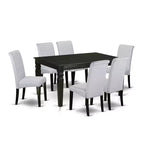 HomeStock 7-Piece Black Finish Solid Wood Top Dining Table with 6 Parson-Chairs