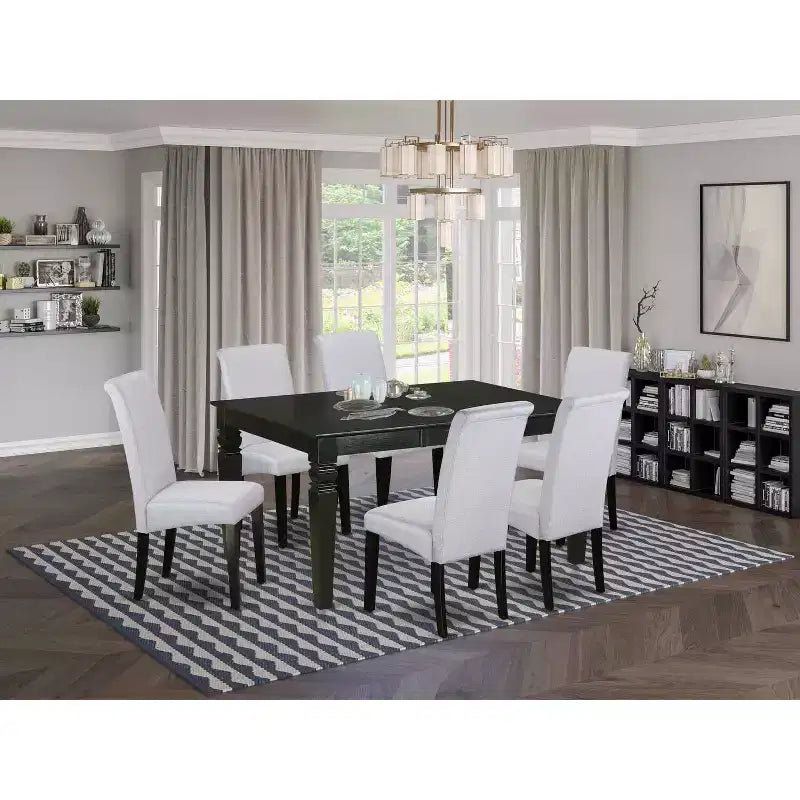 Set da pranzo HomeStock 7 pezzi con tavolo in legno massello finitura nera e 6 sedie Parson