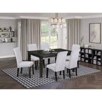 Set da pranzo HomeStock 7 pezzi con tavolo in legno massello finitura nera e 6 sedie Parson
