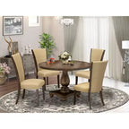 HomeStock Tavolo da pranzo rotondo da 5 pezzi con ripiano in legno massello finitura anticata stile giacobino con 4 sedie Parson