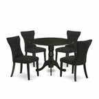 HomeStock 5-Piece Round Black Finish Solid Wood Top Dining Table with 4 Parson Chair