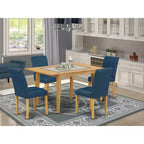 Set da pranzo rettangolare 5 pz. tavolo e 4 sedie - Ecopelle Oasis, gambe in rovere, allunga.