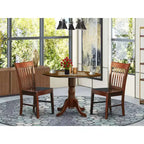 HomeStock Set da pranzo 3 pezzi con tavolo rotondo e 2 sedie, piano in legno massello con finitura mogano