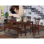 HomeStock Tavolo da Pranzo Rettangolare a 6 Pezzi con Piano in Legno Massello Finitura Cappuccino con 1 Panca, 4 Sedie