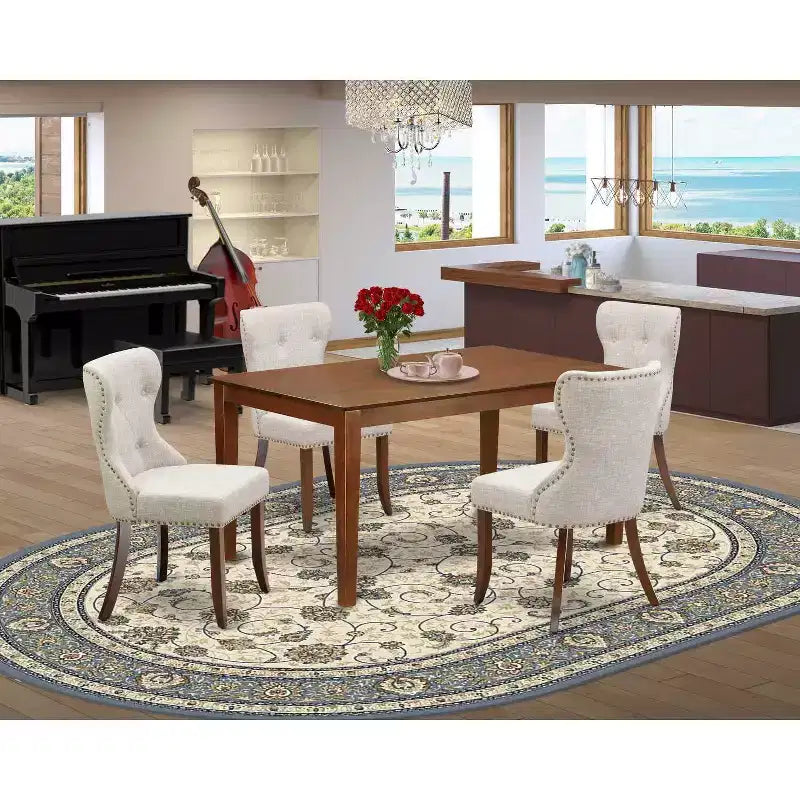 Set tavolo da pranzo per 4 persone - Tavolo da cucina con 4 sedie - Stile cottage moderno - Finitura mogano