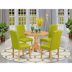 Set da pranzo rotondo rustico - tavolo e sedie 5 pz, tavolo 36", gambe in rovere, pelle PU, verde autunnale