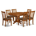 7-Piece Oval Saddle Brown Finish Solid Wood Top Dining Table with 6-Chairs with