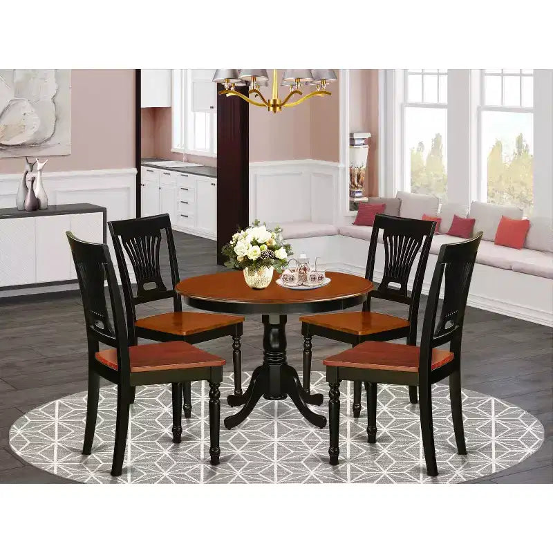 Set tavolo da cucina rotondo per 4 - Tavolo da pranzo da 42 pollici con 4 sedie - Finitura nero e ciliegio