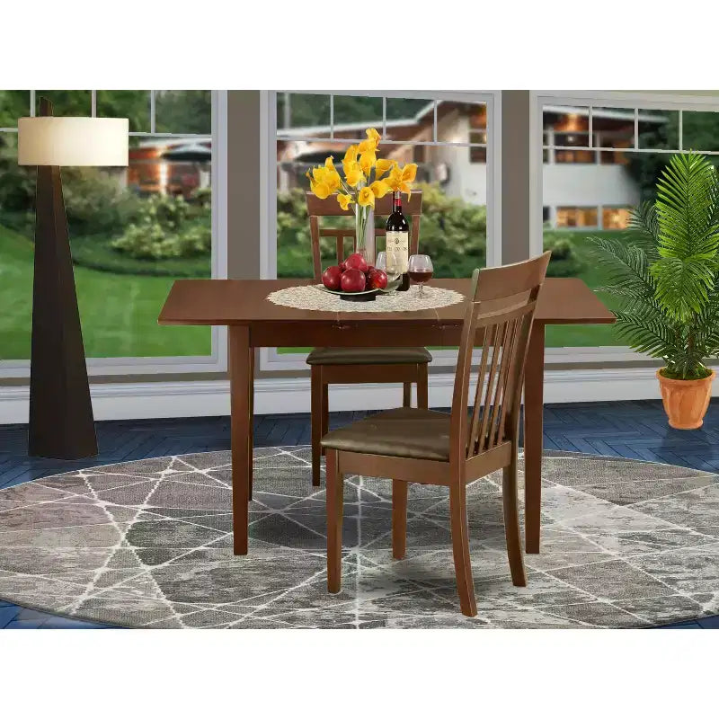 Set Sala da Pranzo 3 pz Tavolo con Prolunga a Farfalla e 2 Sedie in Similpelle - 32x54 Pollici Mogano