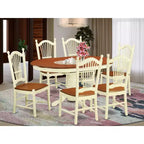 Tavolo da pranzo ovale a 7 pezzi in legno massello con finitura color Buttermilk e ciliegio con 6 sedie