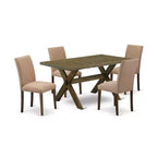 HomeStock 5-Pc Rectangle Distressed Jacobean Finish Solid Wood Top Dining Table with 4-Upholstered Chairs