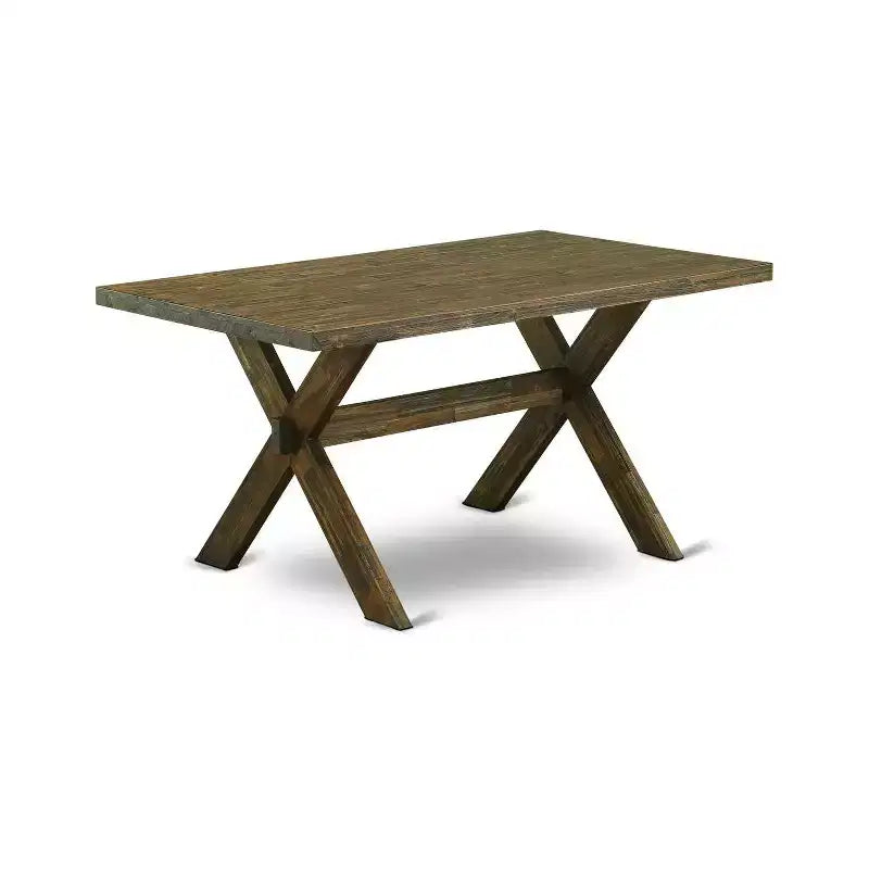 HomeStock Tavolo da pranzo rettangolare a 5 pezzi in legno massello con finitura anticata Jacobean e 4 sedie imbottite
