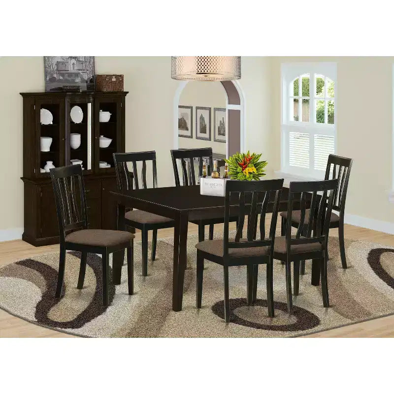 Set da pranzo 7 pezzi - Tavolo da cucina rettangolare e 6 sedie in lino - Finitura Cappuccino